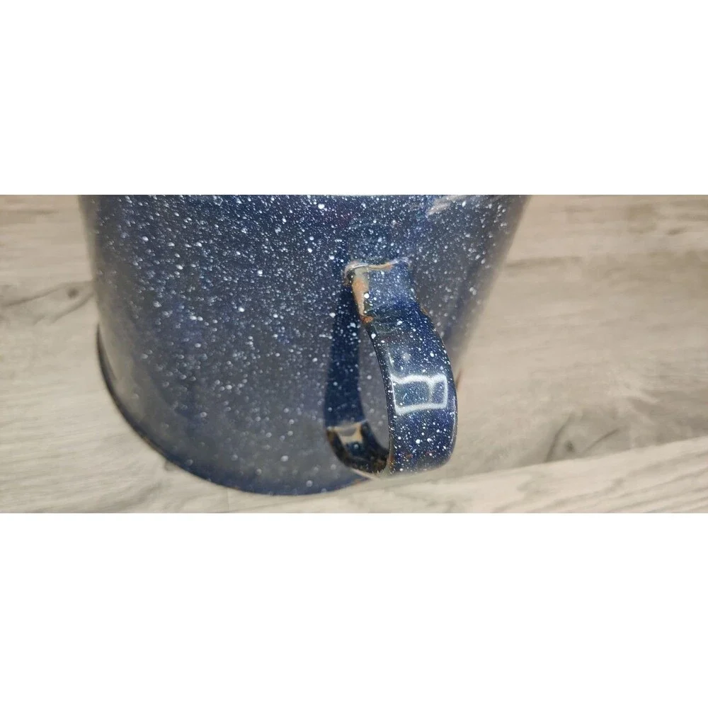 Large Vintage Enamelware Dark Blue-White Speckled Cowboy Coffee Kettle Pot